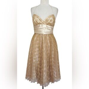 VTG Betsey Johnson Gold Halter Lace Cocktail Dress